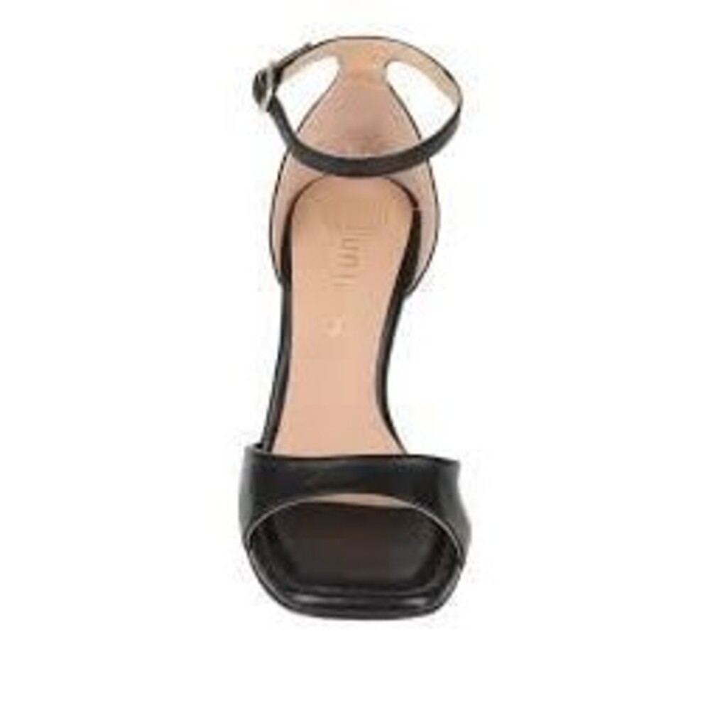 NWOT Unisa Black Shimmer Ankle Strap Square Open Peep Toe Wedge Sandals 7